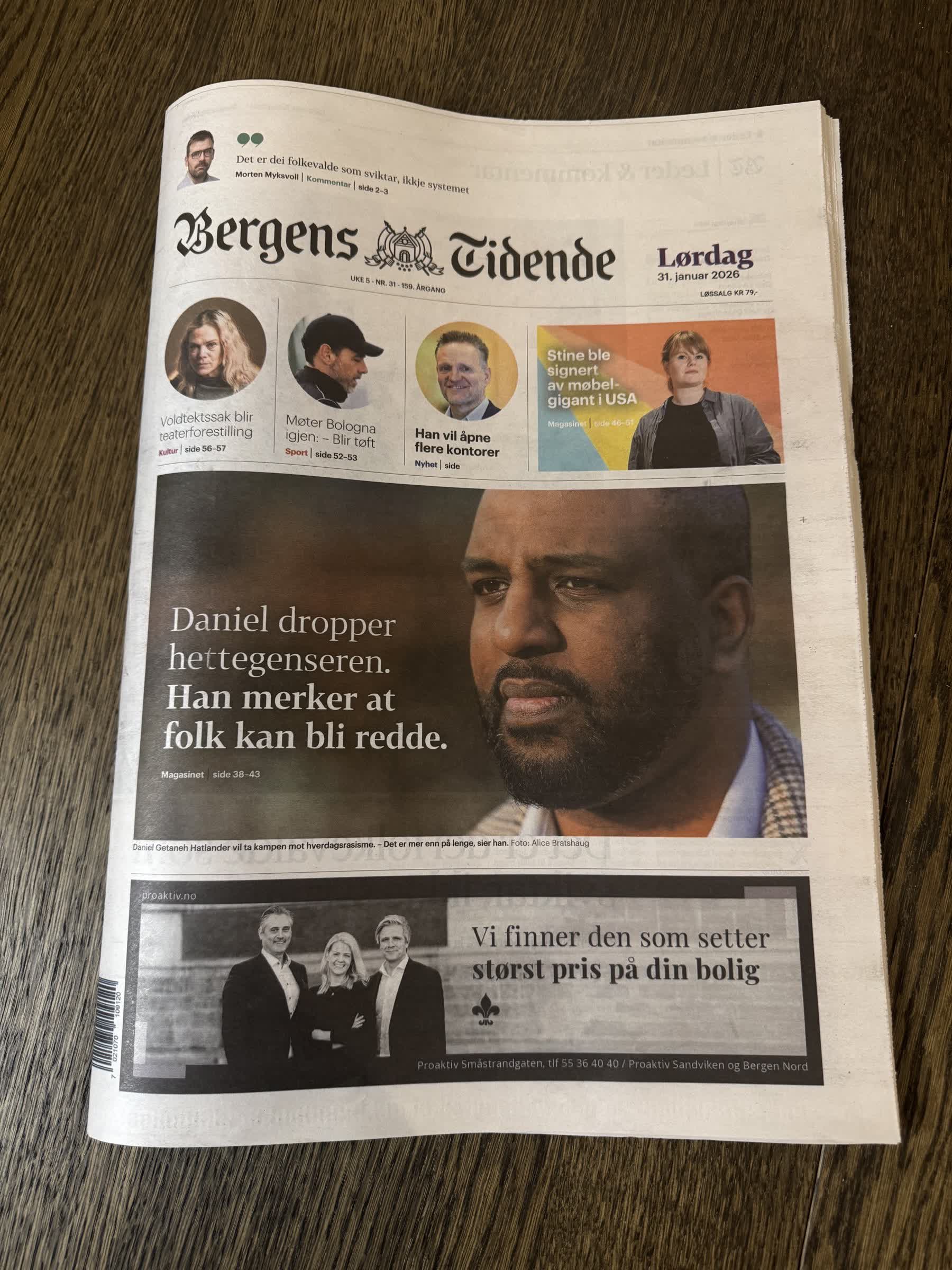 Daniel på forsiden av Bergens Tidende
